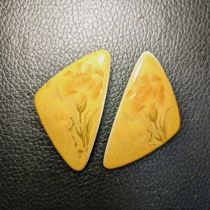 Retro Yellow Painted Flower Enamel Triangle Earrings